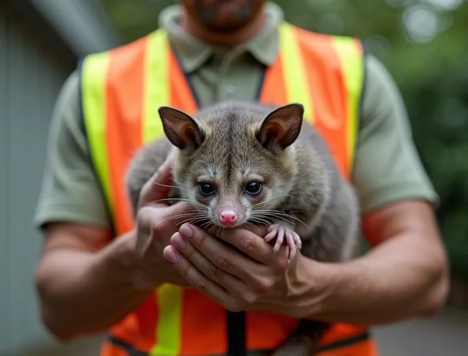 Animal handler safely recovering a deceased possum in Ringwood